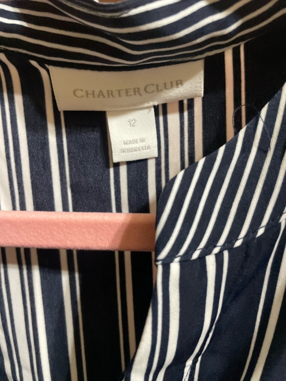 Charter Club Navy and White Vertical Stripe Shirt Dress - Picture 2 of 4